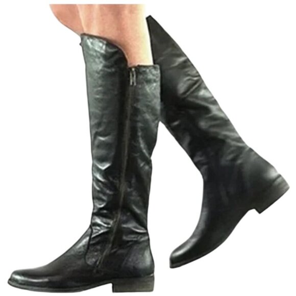 Steve Madden Shawny Black Leather Knee High Boots Womens Size 8.5 Boho Fall - Picture 1 of 10